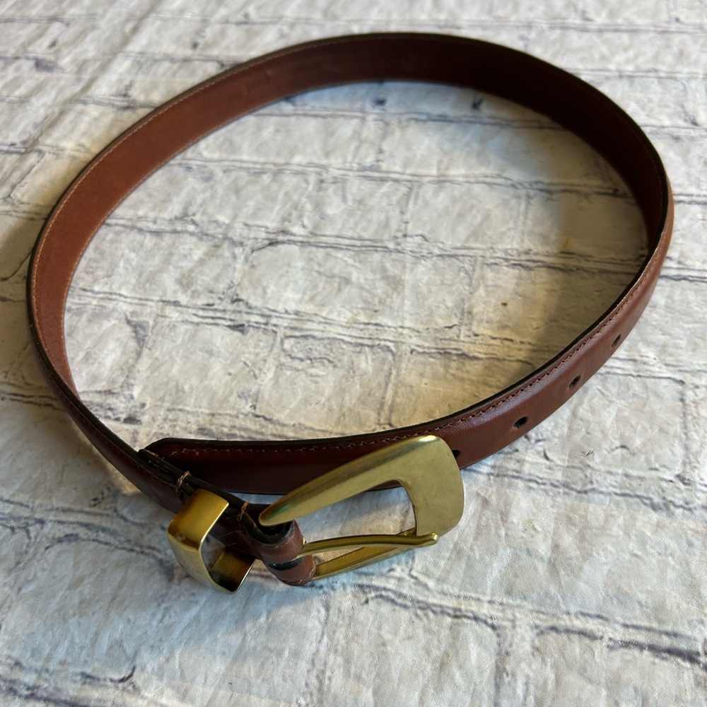GENUINE ITALIAN BROWN THICK LEATHER WITH SOLID BRASS BUCKLE BELT WOMEN’S MEDIUM